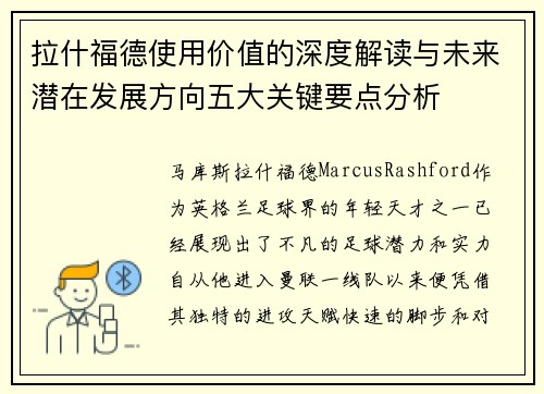 拉什福德使用价值的深度解读与未来潜在发展方向五大关键要点分析