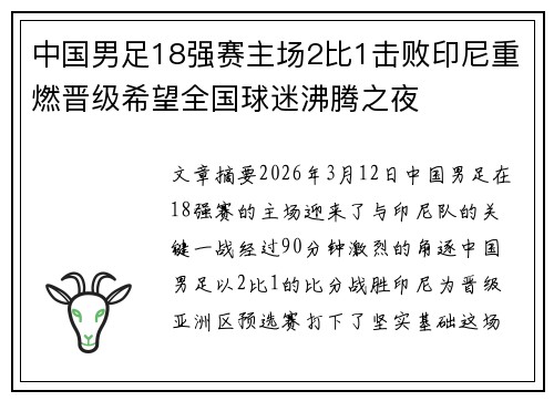 中国男足18强赛主场2比1击败印尼重燃晋级希望全国球迷沸腾之夜 中国男足18强赛主场2比1击败印尼重燃晋级希望全国球迷沸腾之夜